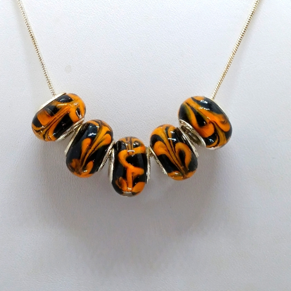 925 Necklace w/Lampwork round glass beads